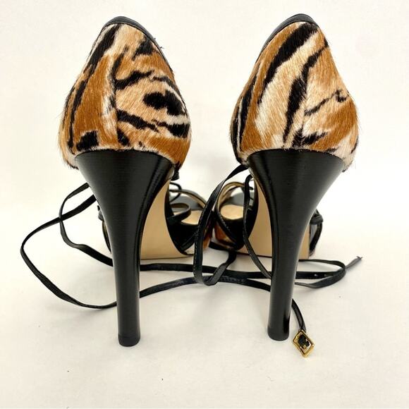 Talbots Womens' Strappy Animal Print Calfskin Peep Toe Stilettos Size 7B - Picture 6 of 13